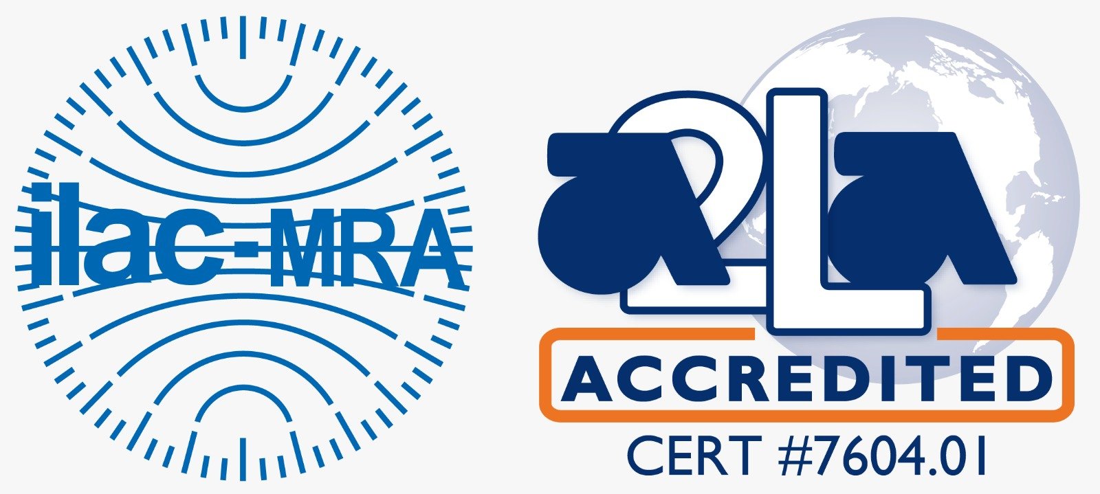 ILAC-MRA · A2LA Accredited, Cert. #7604.01
